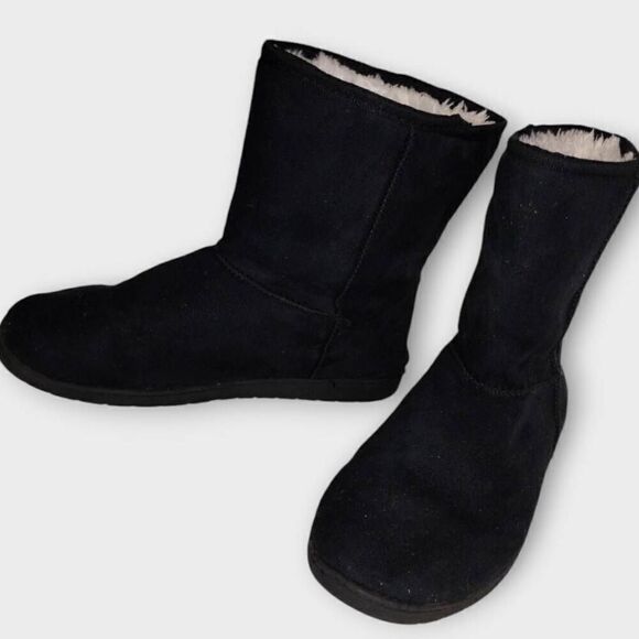 DAWGS Womens Vegan Boots Sz 10 Black Suede White Shearling Warmth Furry Winter‎ - Picture 11 of 12